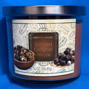 NEW & GREAT GIFT SMOKED CARAMEL PRALINE SCENTED CANDLE ~ 3 WICK ~ 14 OUNCES SIZE
